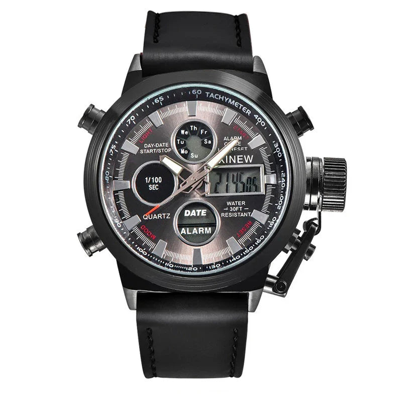 Men's belt LED electronic sports watch with luminous display, alarm, chronograph, and world time functions