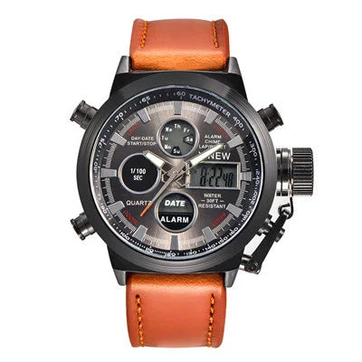 Men's belt LED electronic sports watch with luminous display, alarm, chronograph, and world time functions