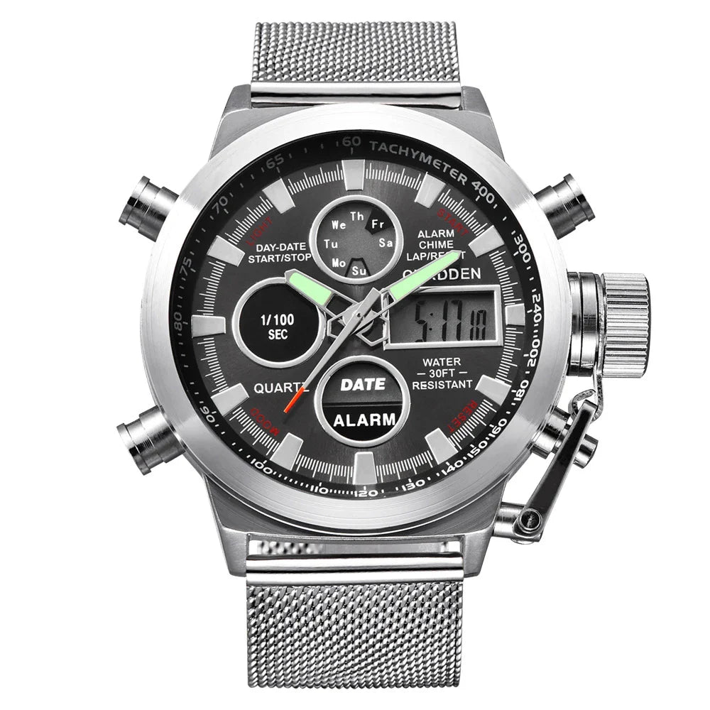 Men's belt LED electronic sports watch with luminous display, alarm, chronograph, and world time functions