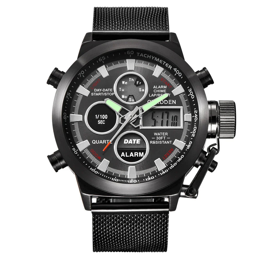 Men's belt LED electronic sports watch with luminous display, alarm, chronograph, and world time functions