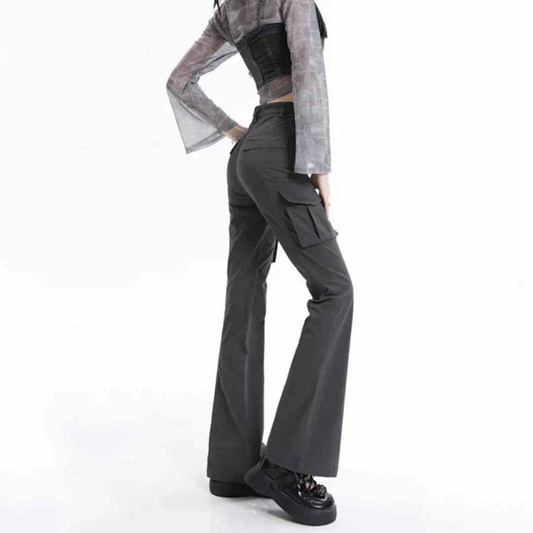High Waist Slim Chic Cargo Jeans for Women, featuring a sleek silhouette and practical design details