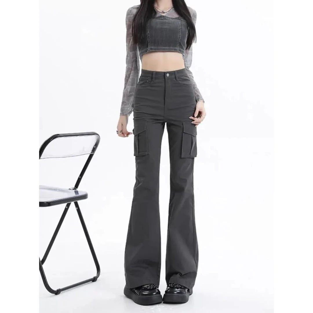 High Waist Slim Chic Cargo Jeans for Women, featuring a sleek silhouette and practical design details