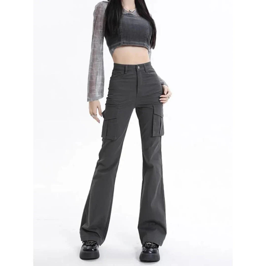 High Waist Slim Chic Cargo Jeans for Women, featuring a sleek silhouette and practical design details