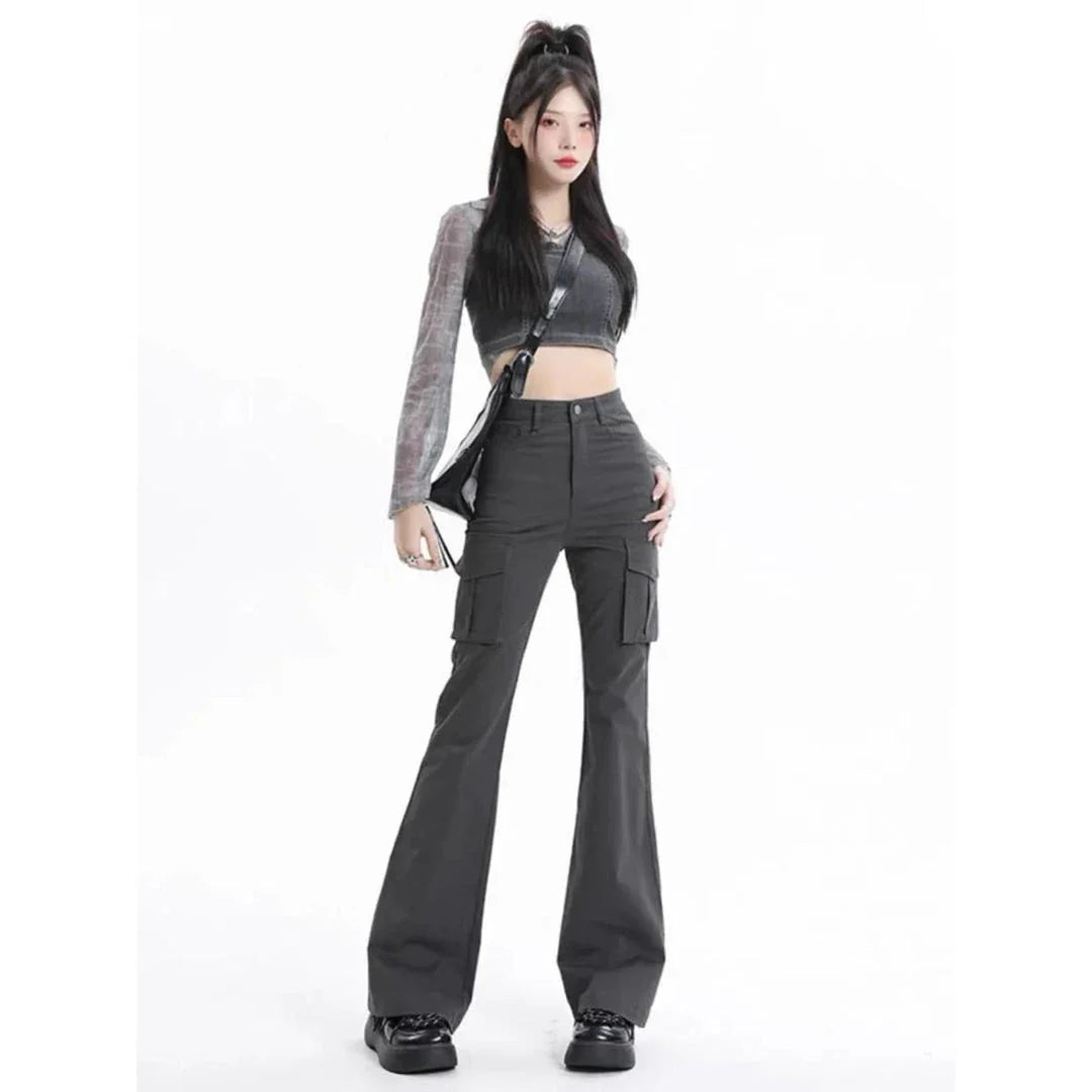 High Waist Slim Chic Cargo Jeans for Women, featuring a sleek silhouette and practical design details
