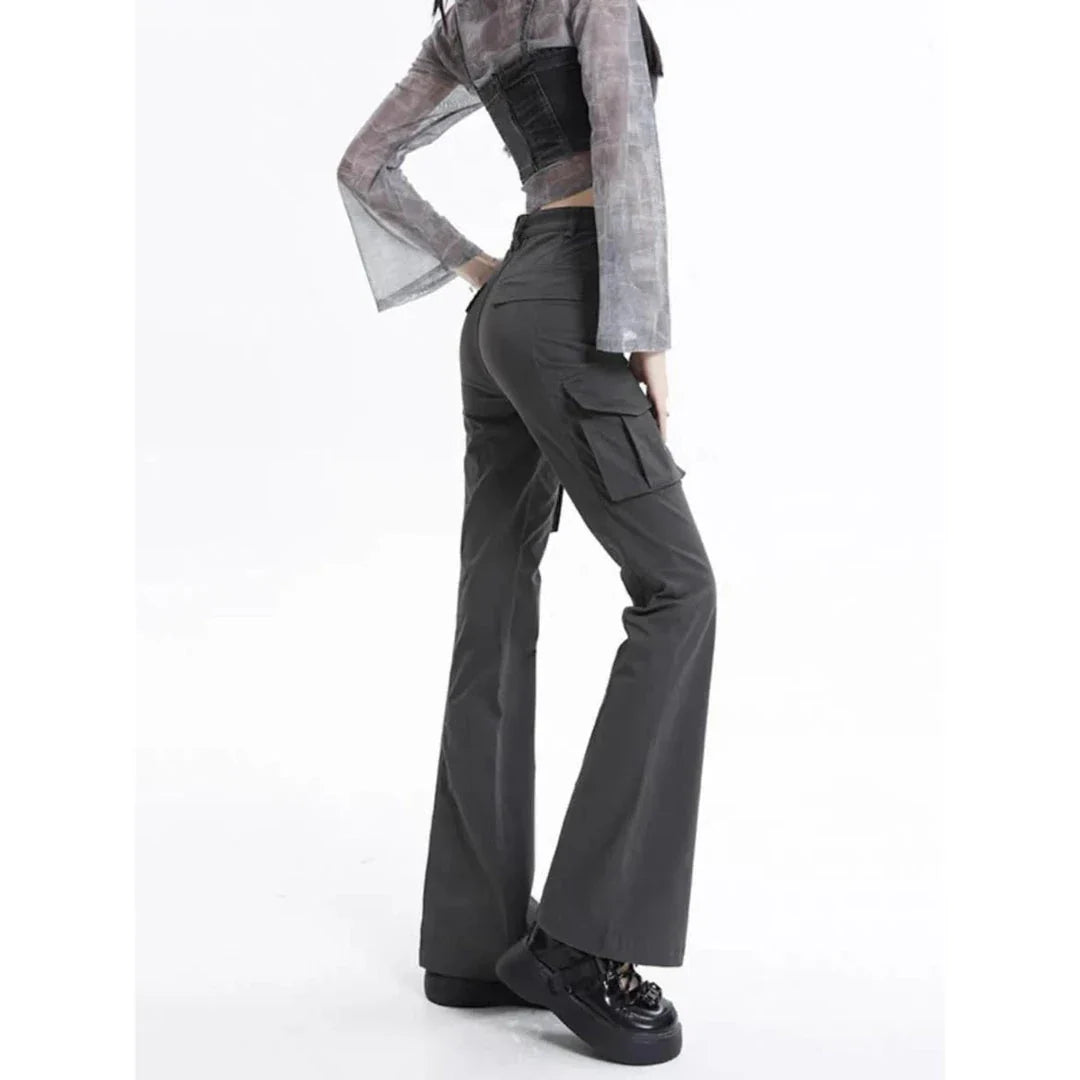 High Waist Slim Chic Cargo Jeans for Women, featuring a sleek silhouette and practical design details
