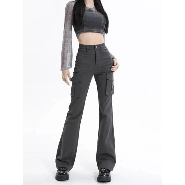 High Waist Slim Chic Cargo Jeans for Women, featuring a sleek silhouette and practical design details