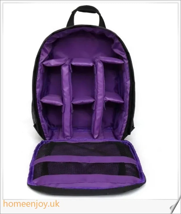 Backpack Camera Bag with DSLR camera compartment, made of durable Oxford cloth with waterproof and breathable features.