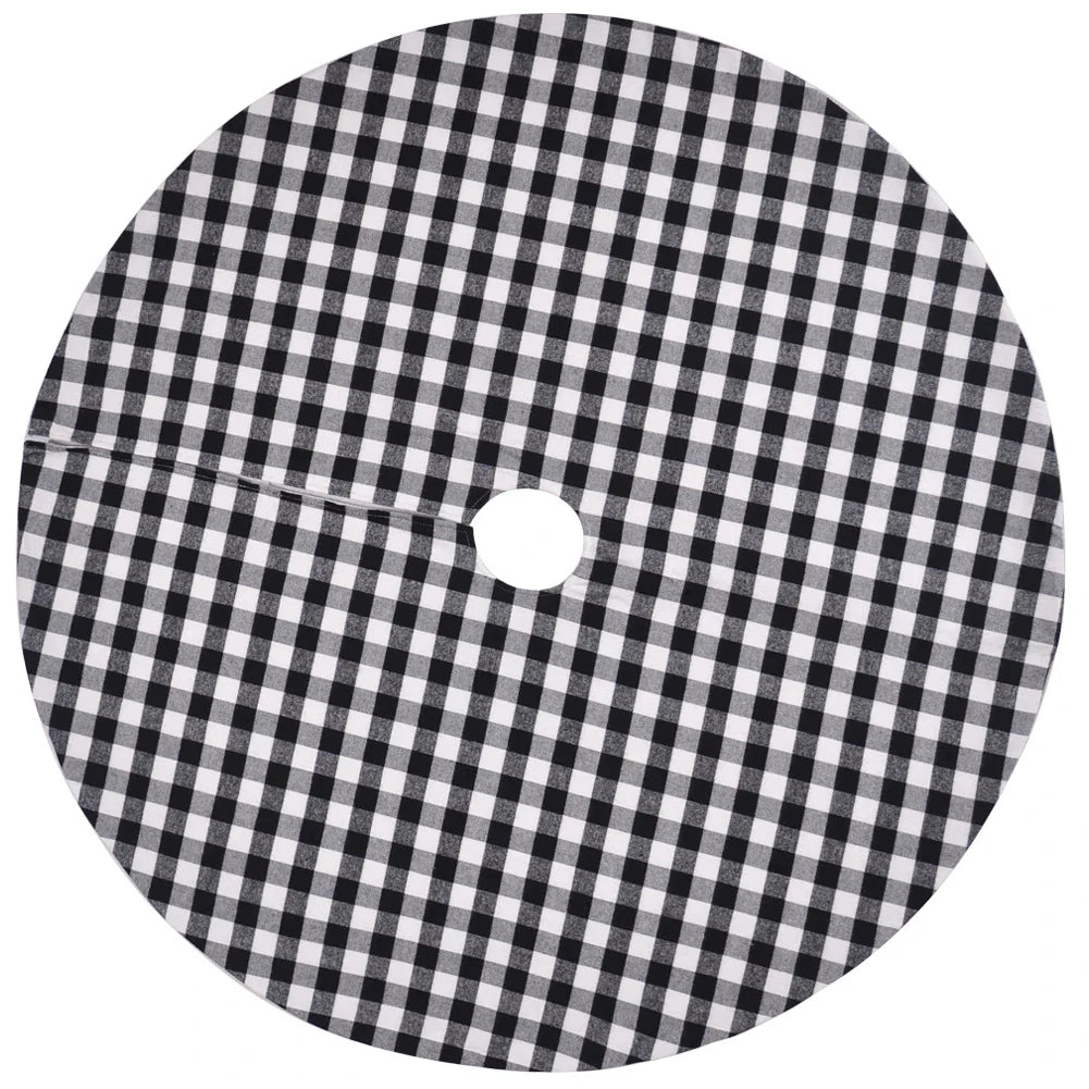 Black and white plaid Christmas tree skirt with a classic, elegant design