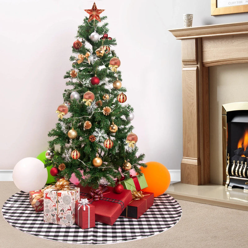 Homeenjoy_UK Black and White Plaid Christmas Tree Skirt