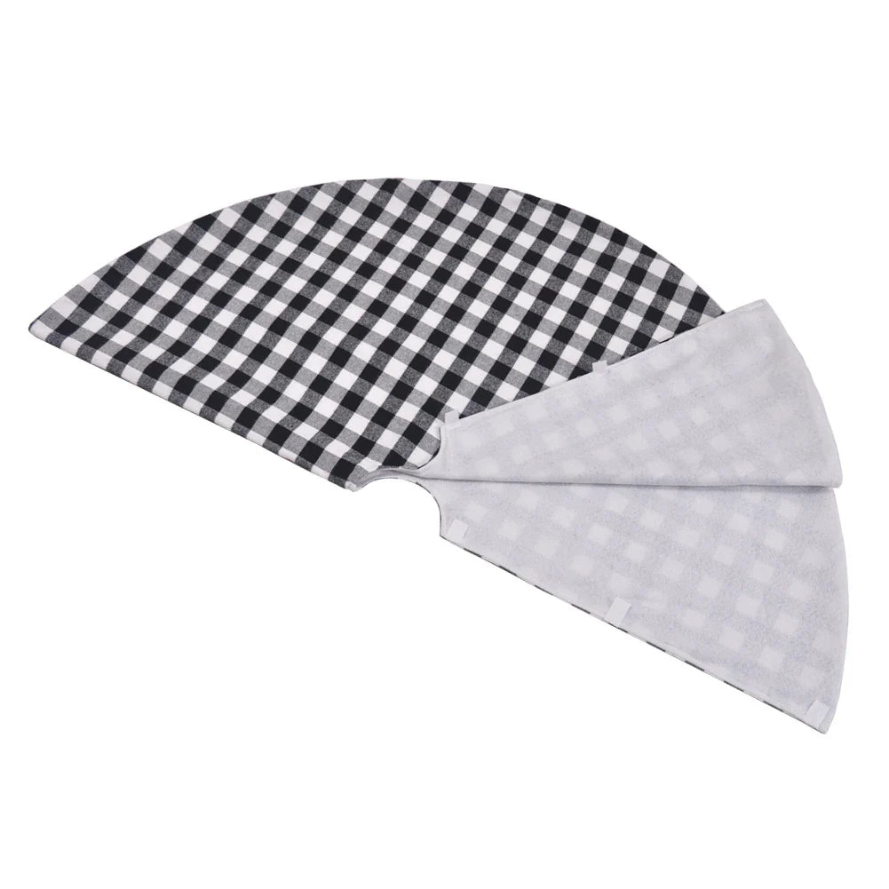 Black and white plaid Christmas tree skirt with a classic, elegant design