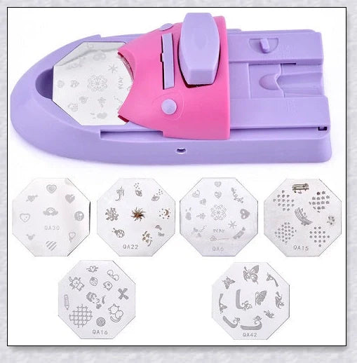 Insats Portable Nail Art Printer Machine with metal stamping plates, creating beautiful nail art designs