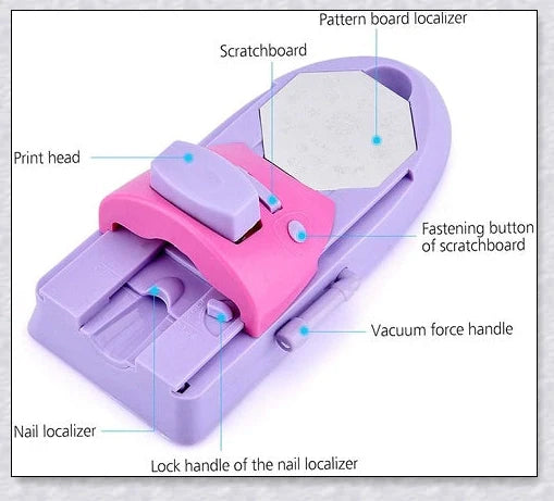 Insats Portable Nail Art Printer Machine with metal stamping plates, creating beautiful nail art designs