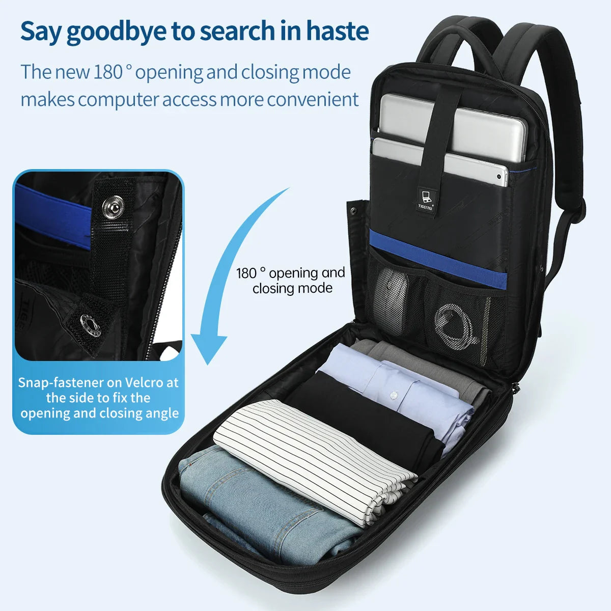 Expanded anti-splash hard shell backpack in black, featuring a versatile 12L to 19L capacity and durable water-resistant design.