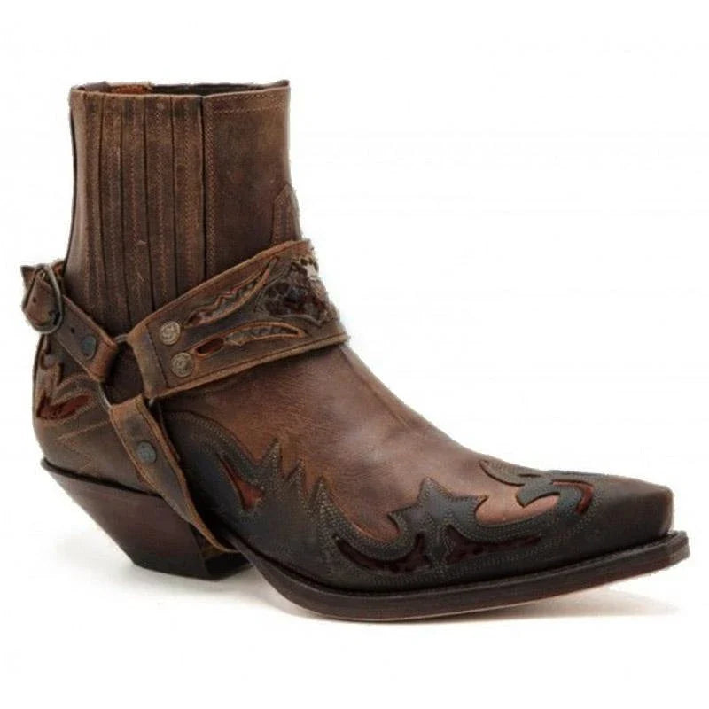Stylish mid-heel pointed toe knight boots for men, featuring premium PU leather construction, thick supportive heel, and cosy cotton lining.