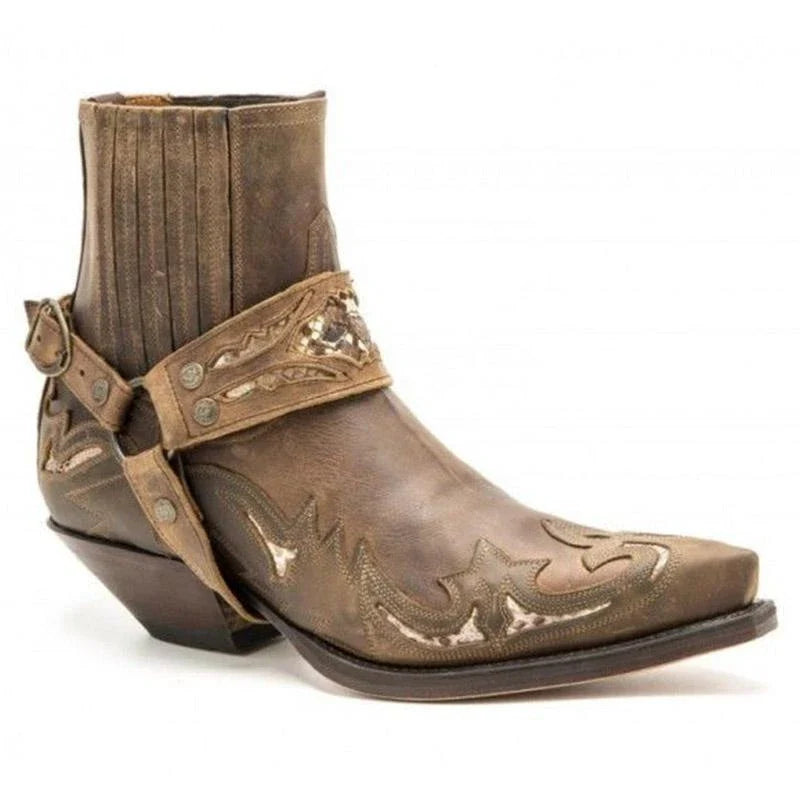 Stylish mid-heel pointed toe knight boots for men, featuring premium PU leather construction, thick supportive heel, and cosy cotton lining.