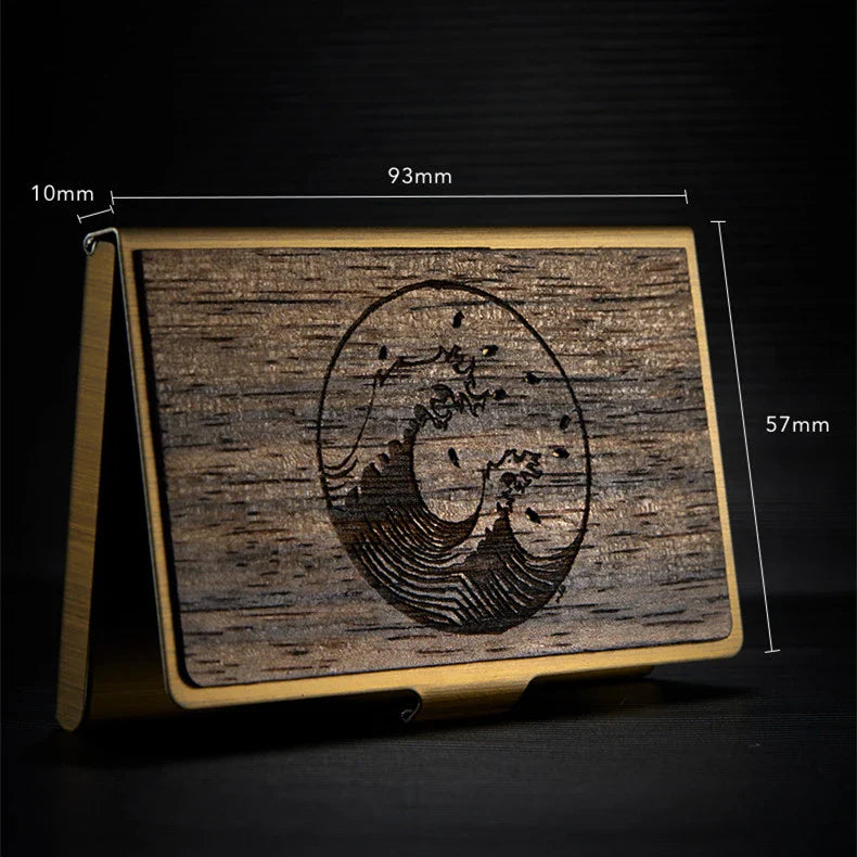 Premium stainless steel and wooden business card holder in a range of elegant finishes