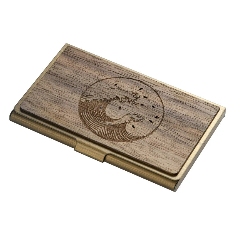 Premium stainless steel and wooden business card holder in a range of elegant finishes