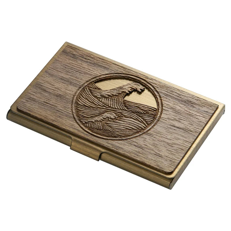 Premium stainless steel and wooden business card holder in a range of elegant finishes