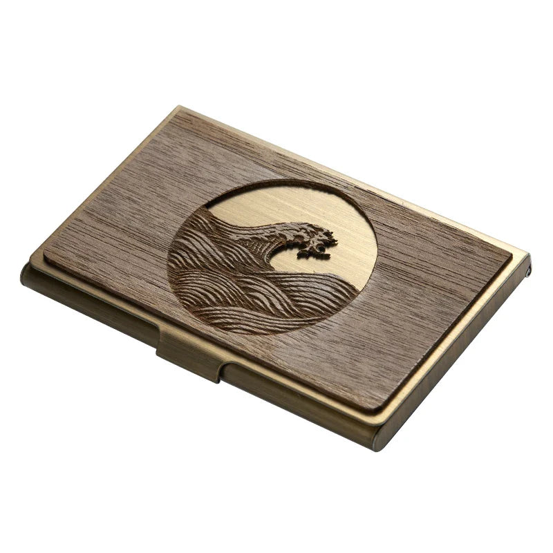 Premium stainless steel and wooden business card holder in a range of elegant finishes