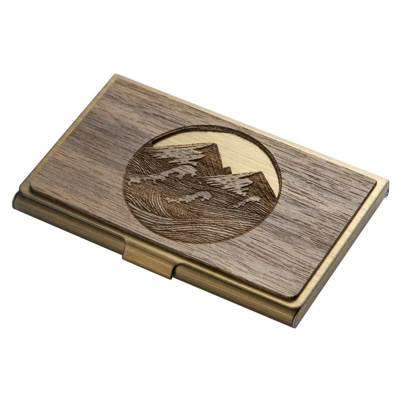 Premium stainless steel and wooden business card holder in a range of elegant finishes