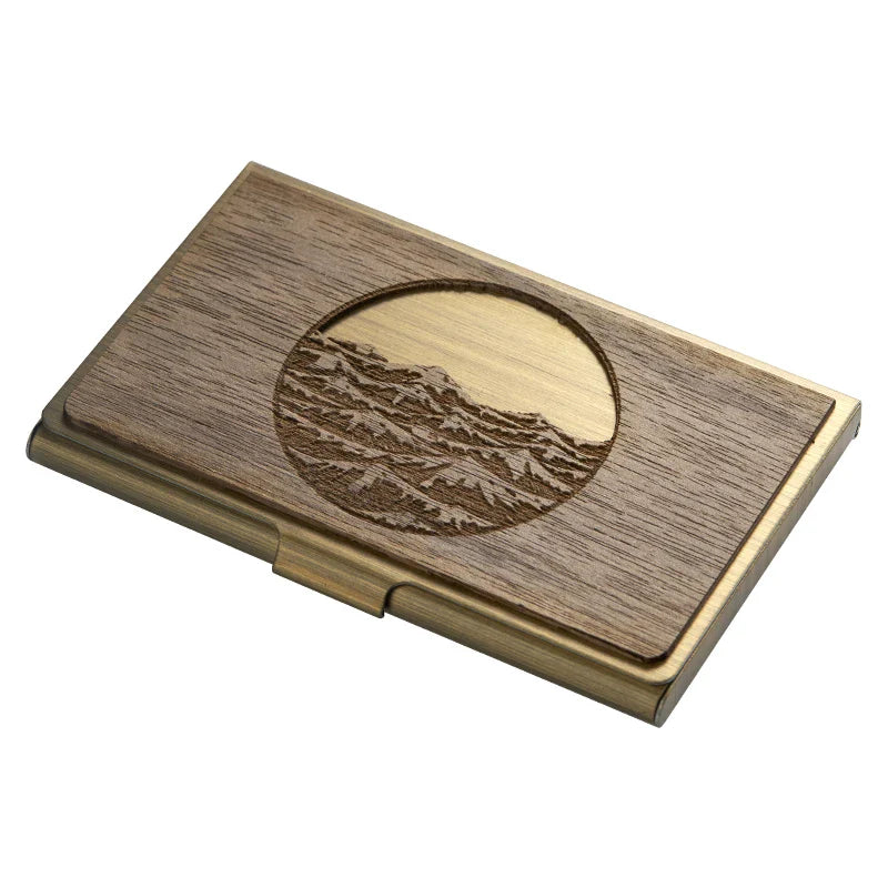 Premium stainless steel and wooden business card holder in a range of elegant finishes