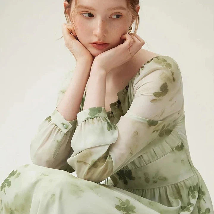 Elegant Chinese-inspired dress with a romantic, sophisticated design in creamy-white colour