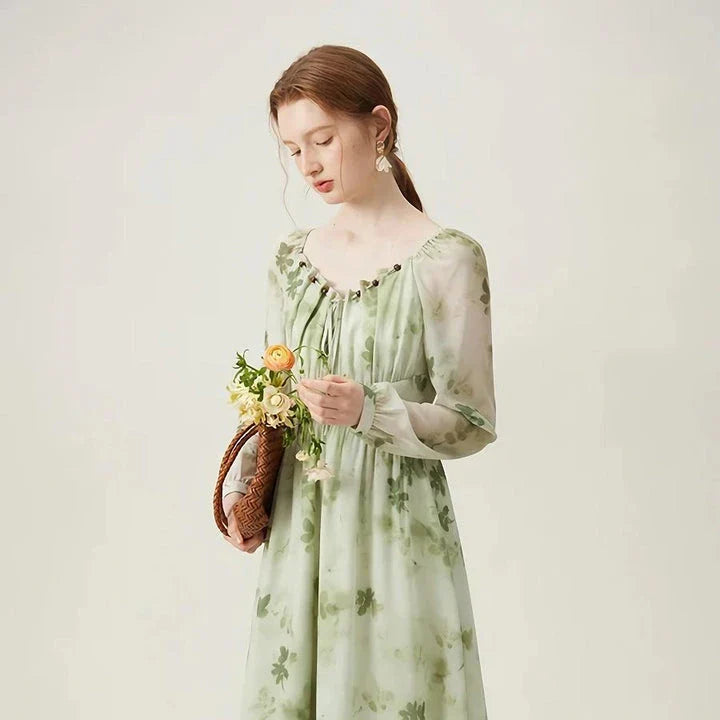 Elegant Chinese-inspired dress with a romantic, sophisticated design in creamy-white colour