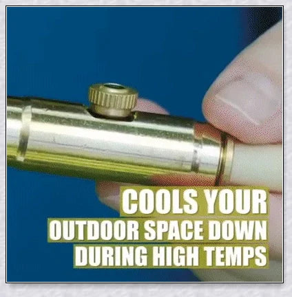A high-quality outdoor misting system with adjustable nozzles, designed to cool and refresh your backyard or patio.