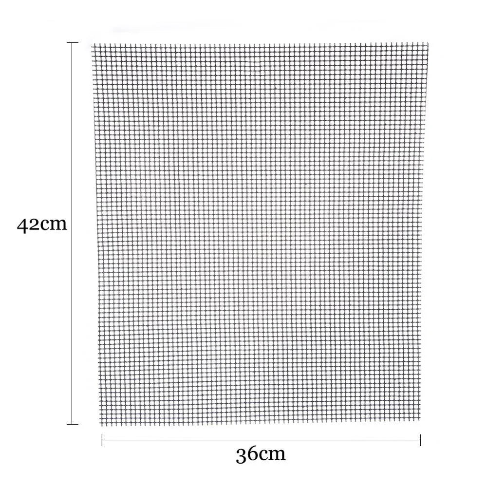 Premium non-stick barbeque grilling mat with glass fibre cloth construction and Teflon coating for effortless grilling and cleaning