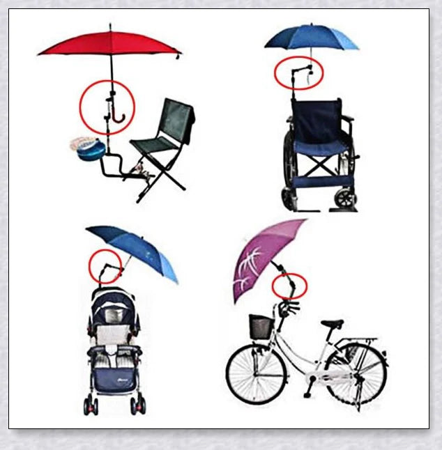 Adjustable Bike Wheelchair Stroller Chair Umbrella Holder made of premium aluminium and ABS materials for hands-free weather protection