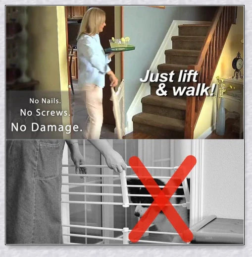 Portable Kids & Pets Safety Door Guard made of fiberglass mesh, ideal for securing doorways and stairwells to keep pets contained