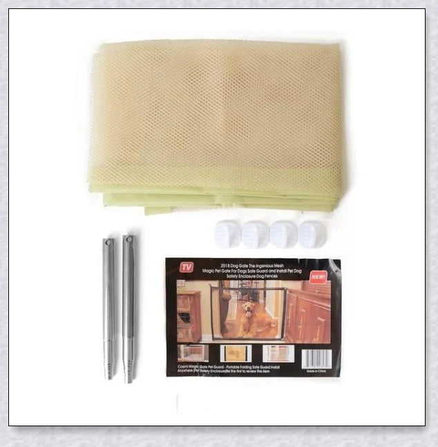 Portable Kids & Pets Safety Door Guard made of fiberglass mesh, ideal for securing doorways and stairwells to keep pets contained