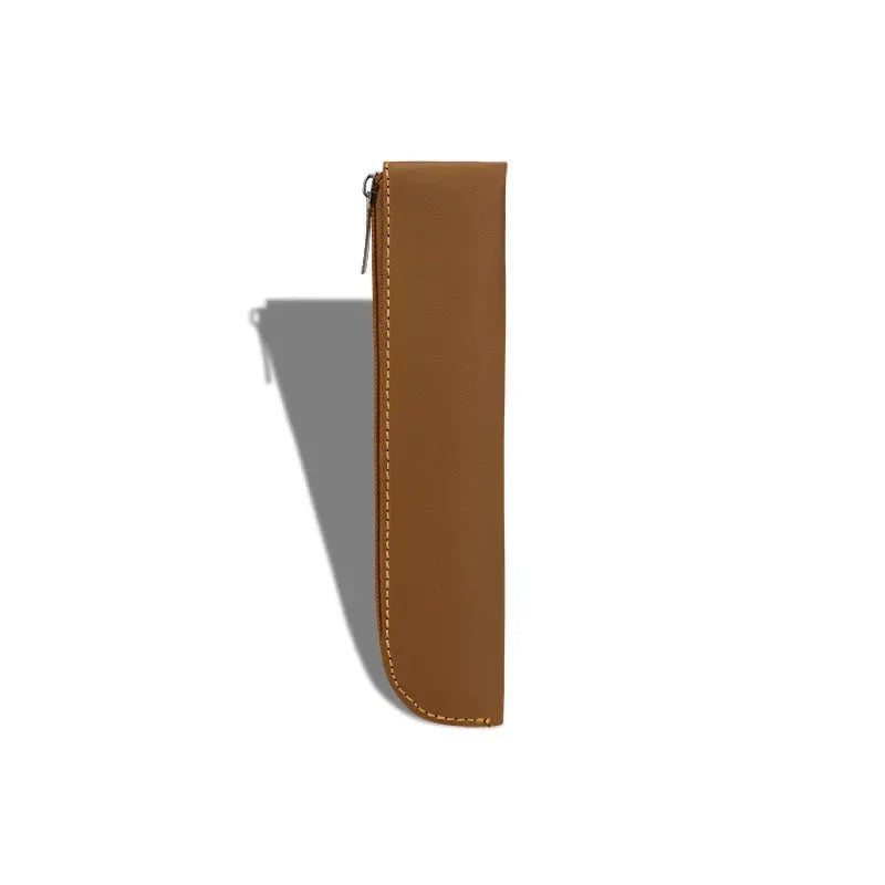 A sleek and sophisticated PU leather pencil case with a secure zipper closure, perfect for organising writing essentials for school and office use.