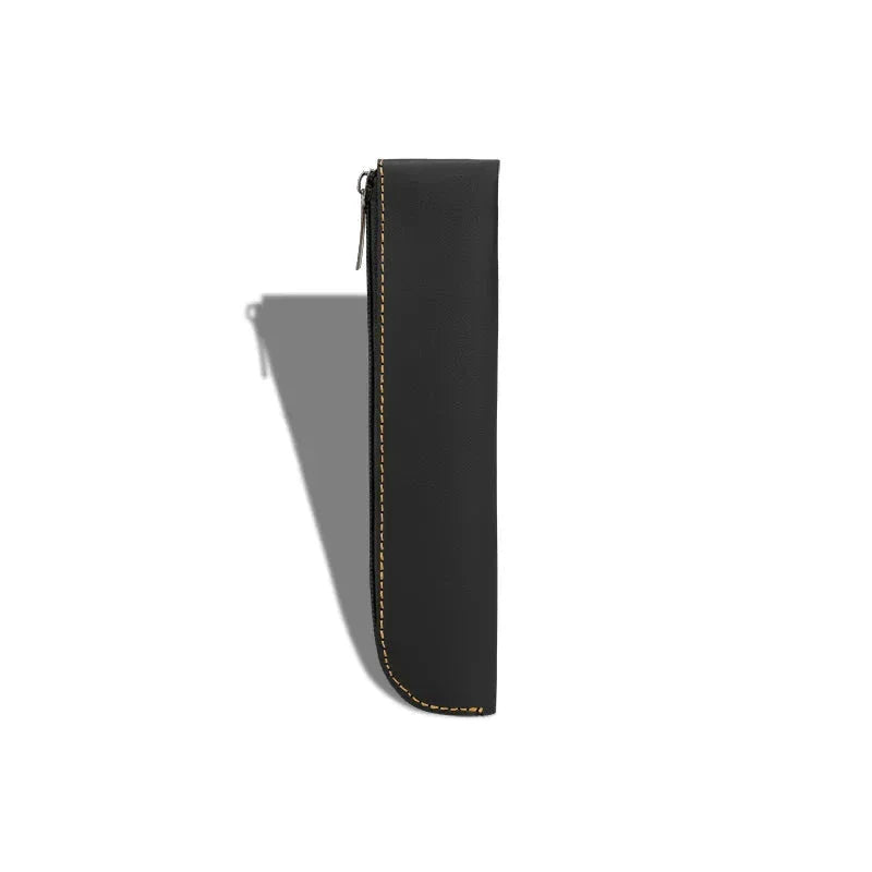 A sleek and sophisticated PU leather pencil case with a secure zipper closure, perfect for organising writing essentials for school and office use.