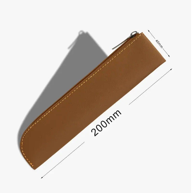 A sleek and sophisticated PU leather pencil case with a secure zipper closure, perfect for organising writing essentials for school and office use.