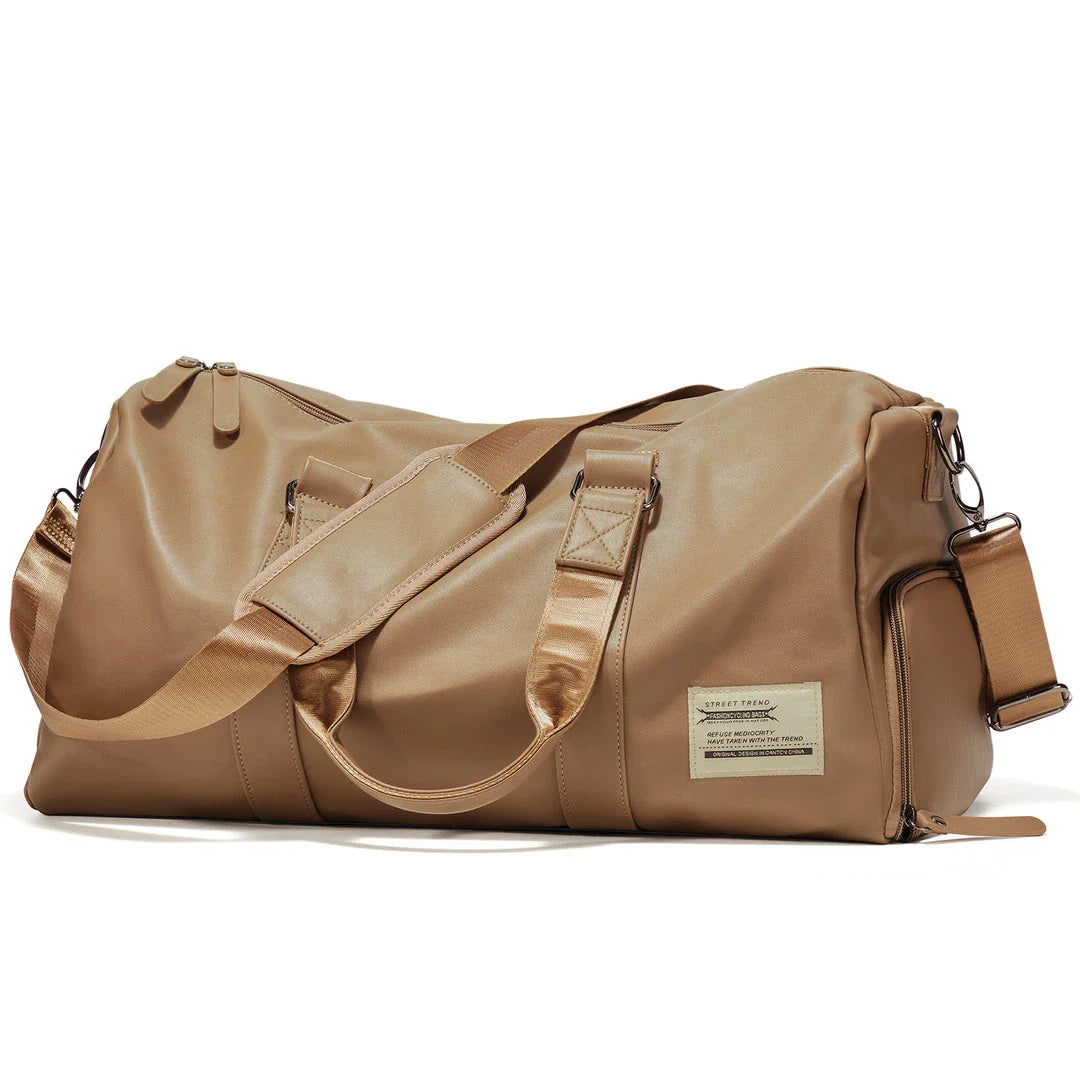 A high-quality waterproof travel bag for men with a dedicated shoe compartment and spacious interior for versatile use.