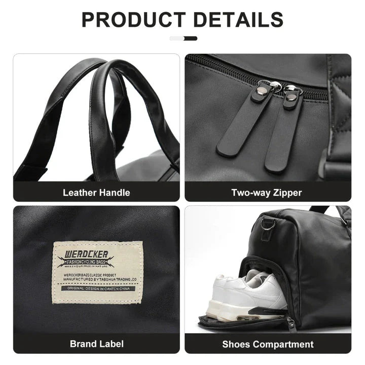 A high-quality waterproof travel bag for men with a dedicated shoe compartment and spacious interior for versatile use.