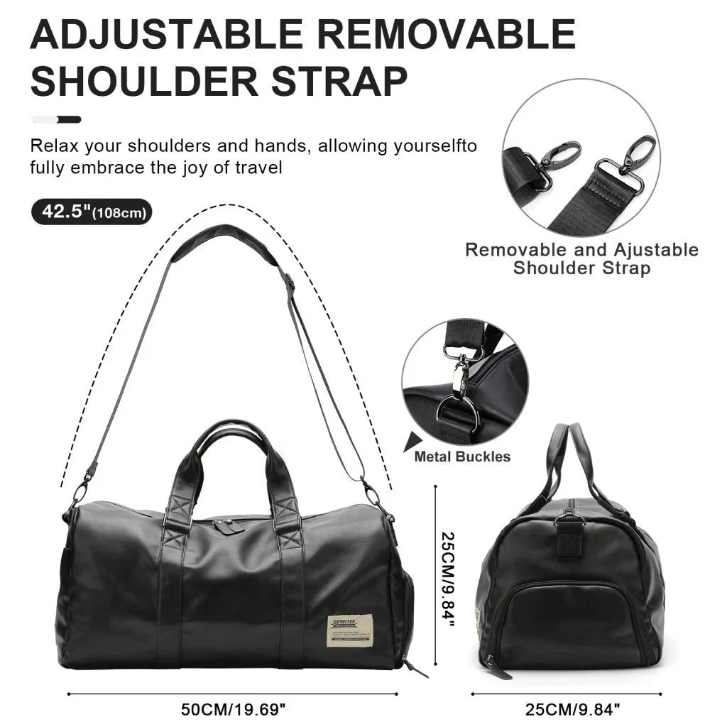 A high-quality waterproof travel bag for men with a dedicated shoe compartment and spacious interior for versatile use.