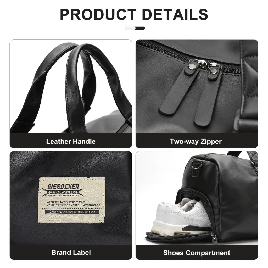 A high-quality waterproof travel bag for men with a dedicated shoe compartment and spacious interior for versatile use.