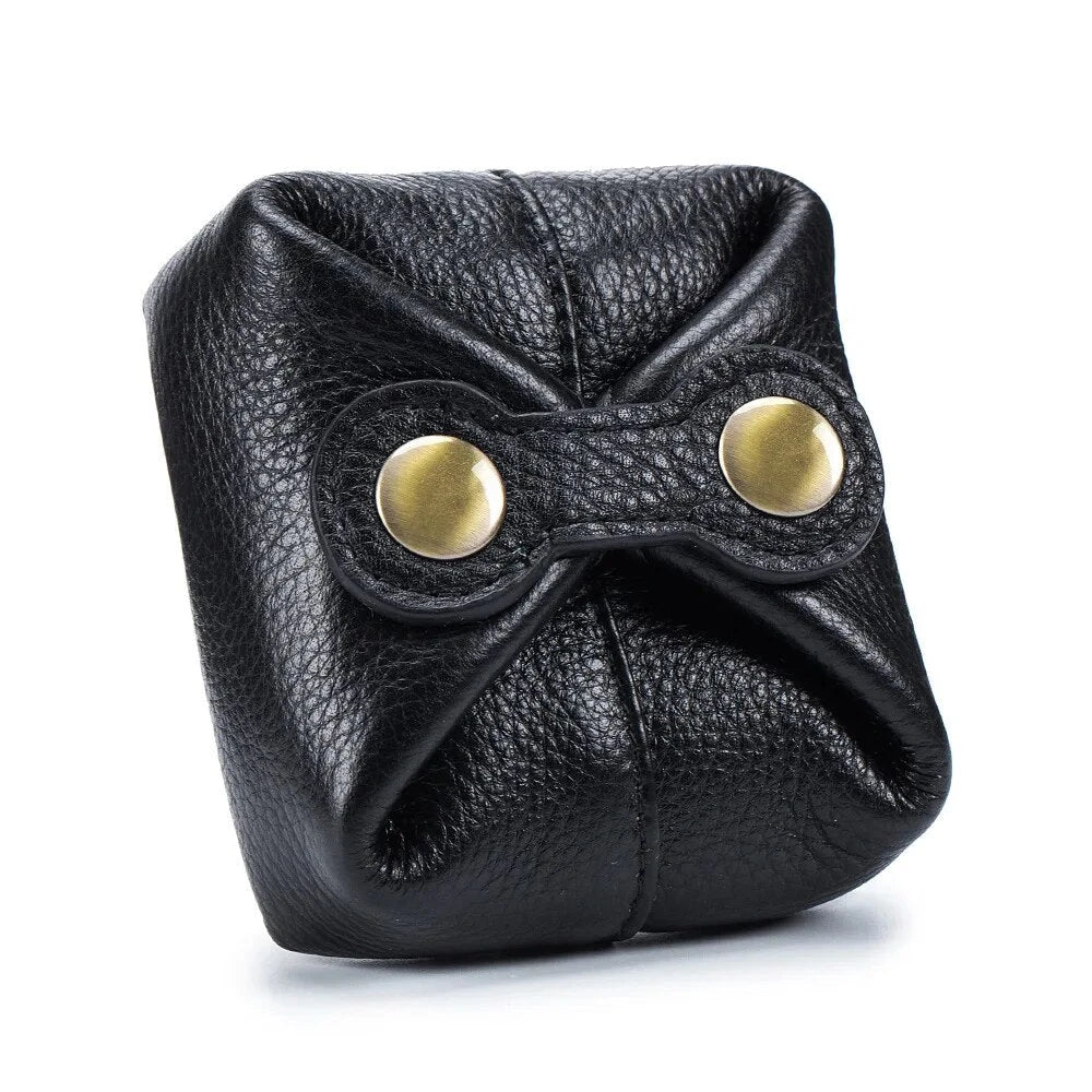 Genuine leather mini wallet case in black colour, featuring a compact and stylish design suitable for women in the UK