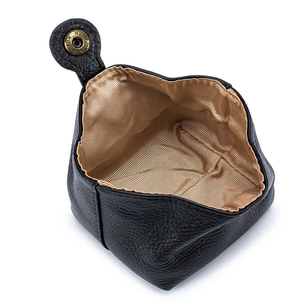 Genuine leather mini wallet case in black colour, featuring a compact and stylish design suitable for women in the UK