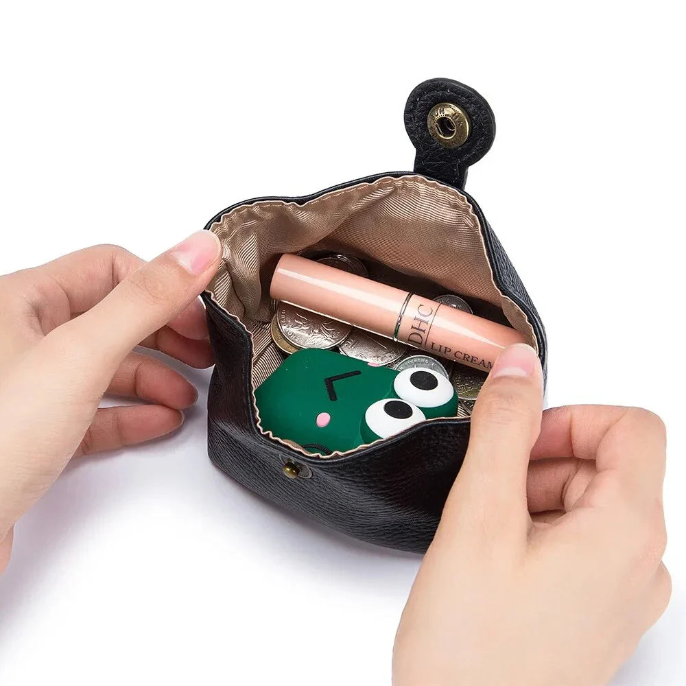 Genuine leather mini wallet case in black colour, featuring a compact and stylish design suitable for women in the UK