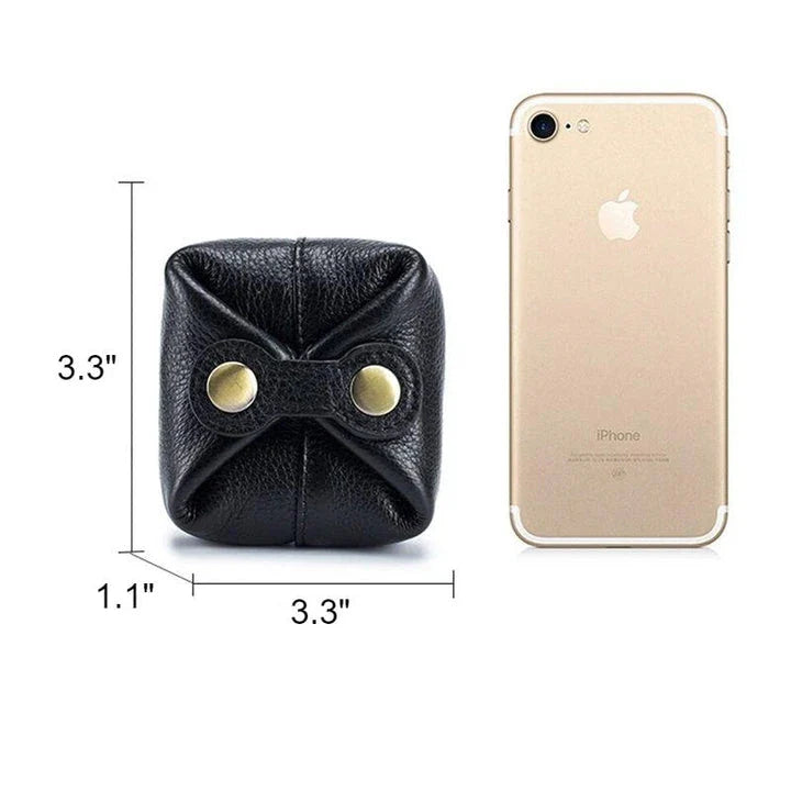 Genuine leather mini wallet case in black colour, featuring a compact and stylish design suitable for women in the UK