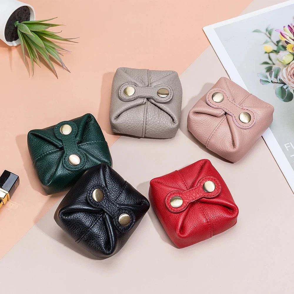 Genuine leather mini wallet case in black colour, featuring a compact and stylish design suitable for women in the UK