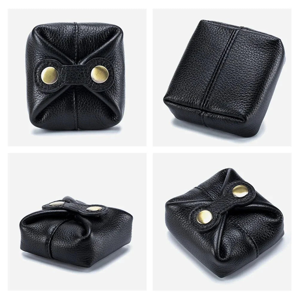 Genuine leather mini wallet case in black colour, featuring a compact and stylish design suitable for women in the UK
