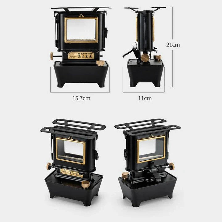 Portable retro oil lamp stove with a warm, flickering light for outdoor camping and picnics