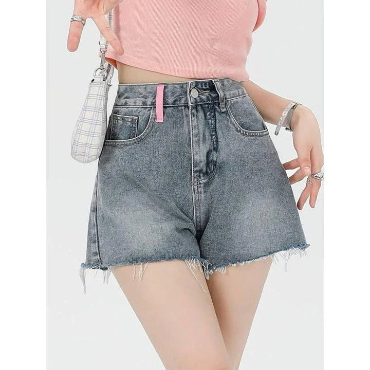 Women's casual high waist embroidered denim shorts in various sizes