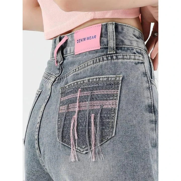 Homeenjoy_UK Casual High Waist Embroidery Denim Shorts for Women