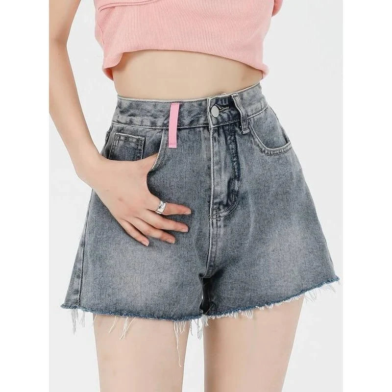 Women's casual high waist embroidered denim shorts in various sizes