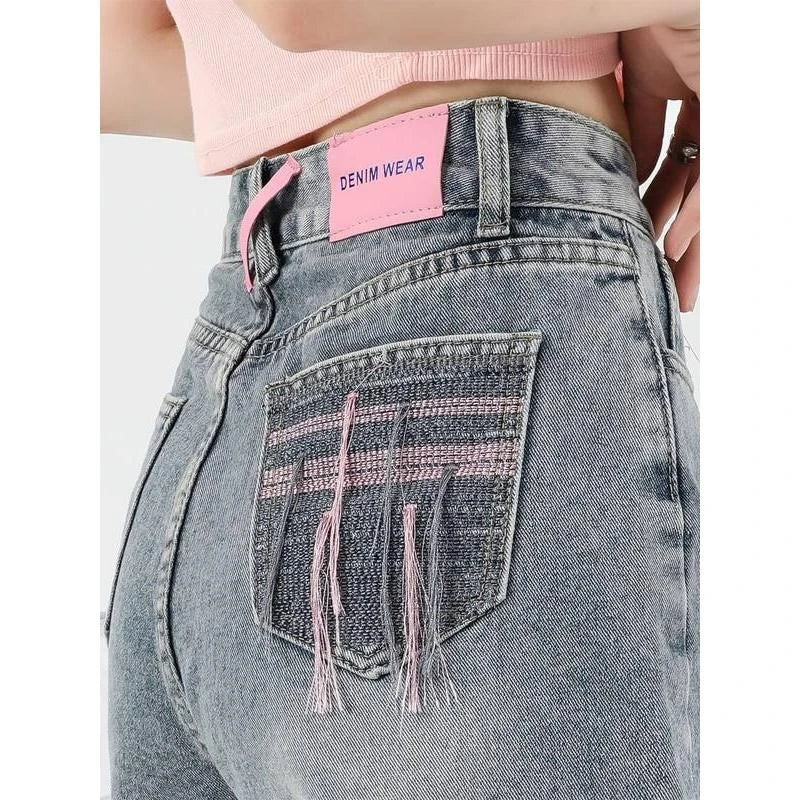 Women's casual high waist embroidered denim shorts in various sizes